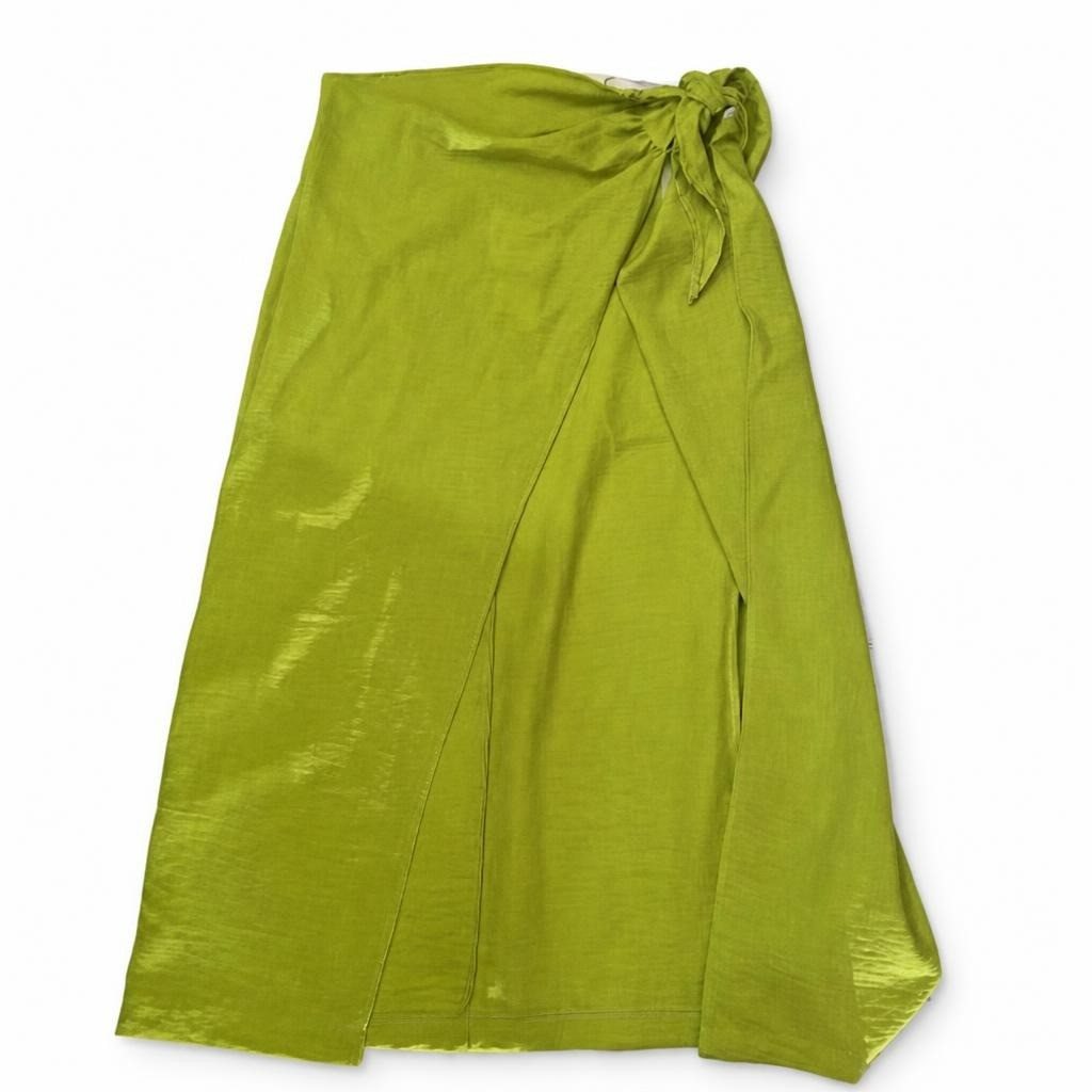 Lime Green Satin Wrap Midi Skirt - pre-loved at Why Go Less, Lebanon