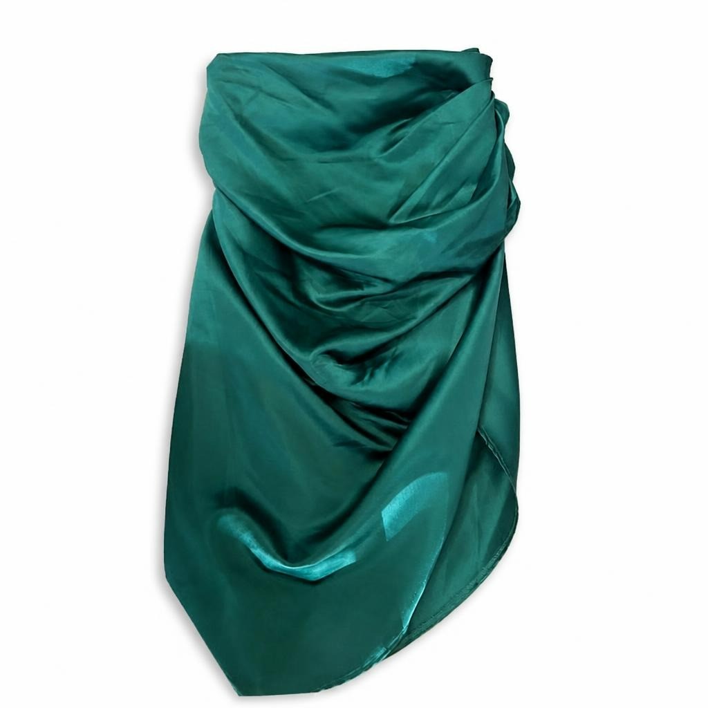 Emerald Satin Draped Strapless Piece - pre-loved at Why Go Less, Lebanon