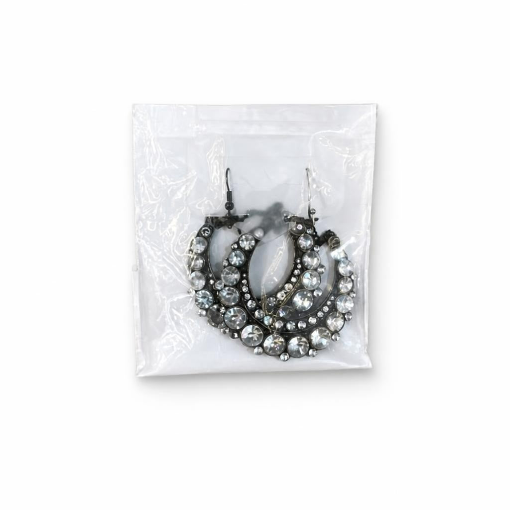 Crystal Hoop Earrings, Gunmetal Tone, Rhinestone - pre-loved at Why Go Less, Lebanon