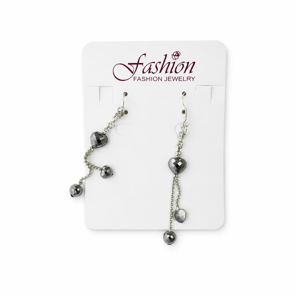 Fashion Jewelry Silver Heart Drop Earrings - pre-loved at Why Go Less, Lebanon