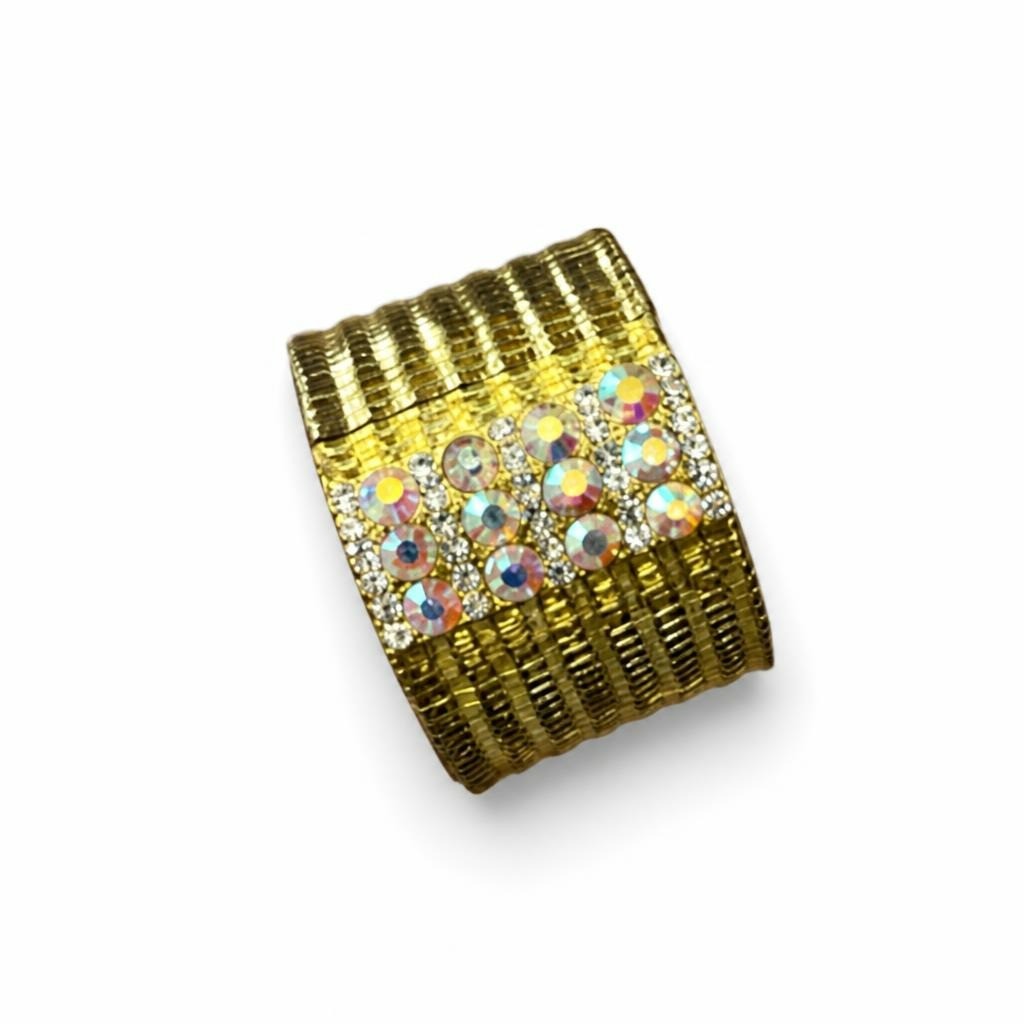 Wide Gold Cuff Bracelet with Iridescent Crystals - pre-loved at Why Go Less, Lebanon