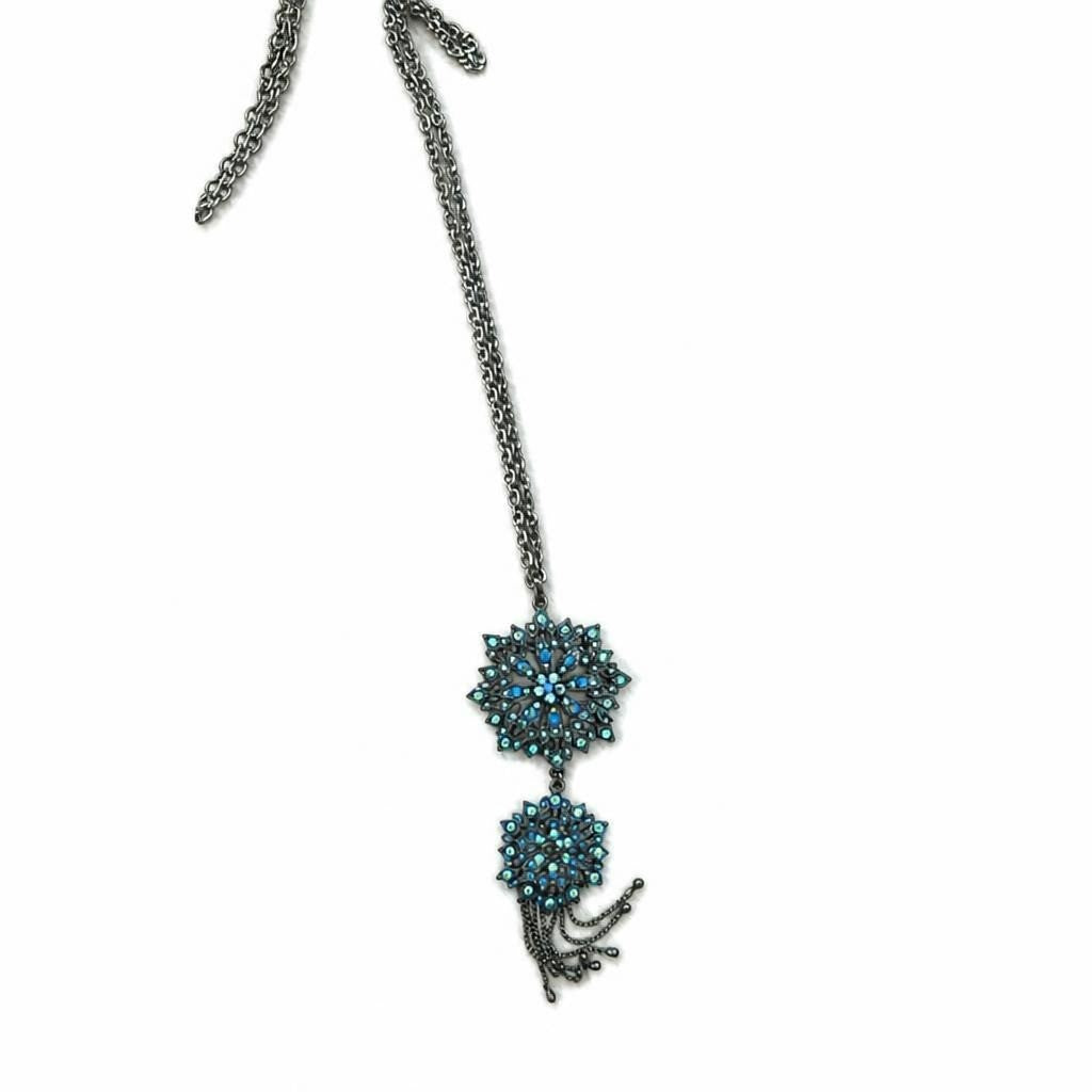 Antique Bronze & Turquoise Double Medallion Long Necklace - pre-loved at Why Go Less, Lebanon