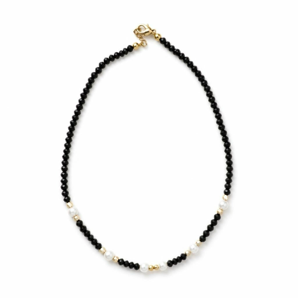 Black Spinel & Freshwater Pearl Gold Clasp Choker - pre-loved at Why Go Less, Lebanon