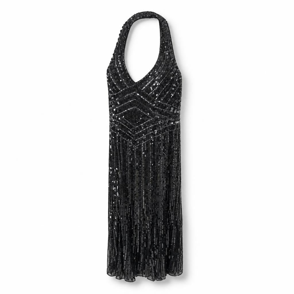 Black Sequin Embellished Halter Maxi Gown Dress - at Why Go Less, Lebanon