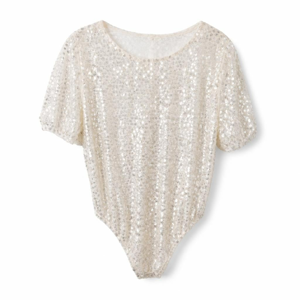 Sequin Cream Short-sleeve Top, New with Tags - new at Why Go Less, Lebanon