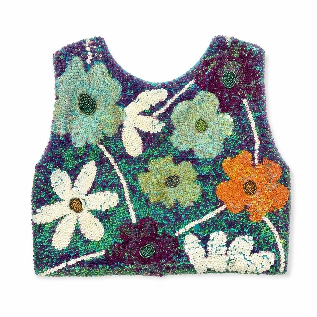 Floral Sequin Beaded Crop Cami Top - pre-loved at Why Go Less, Lebanon
