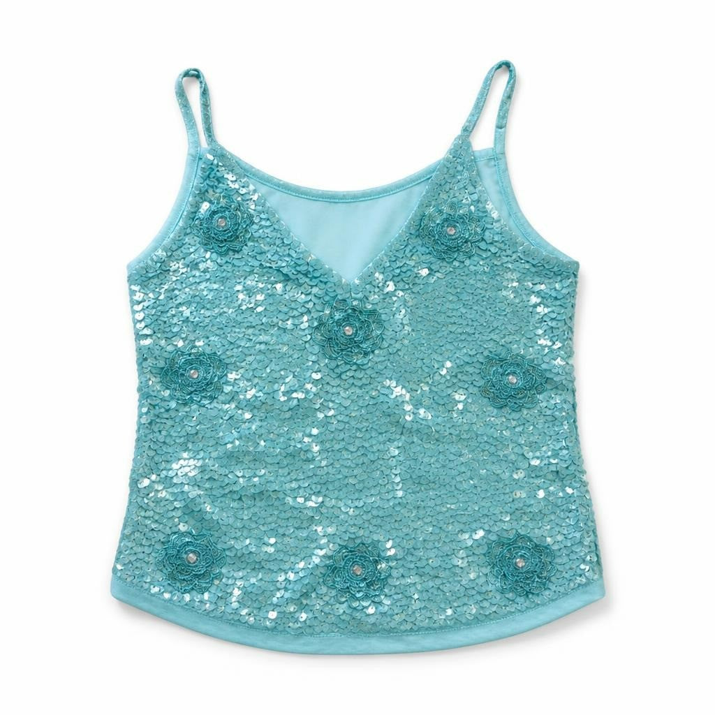 Canatil Teal Sequin Floral Cami Top - pre-loved at Why Go Less, Lebanon