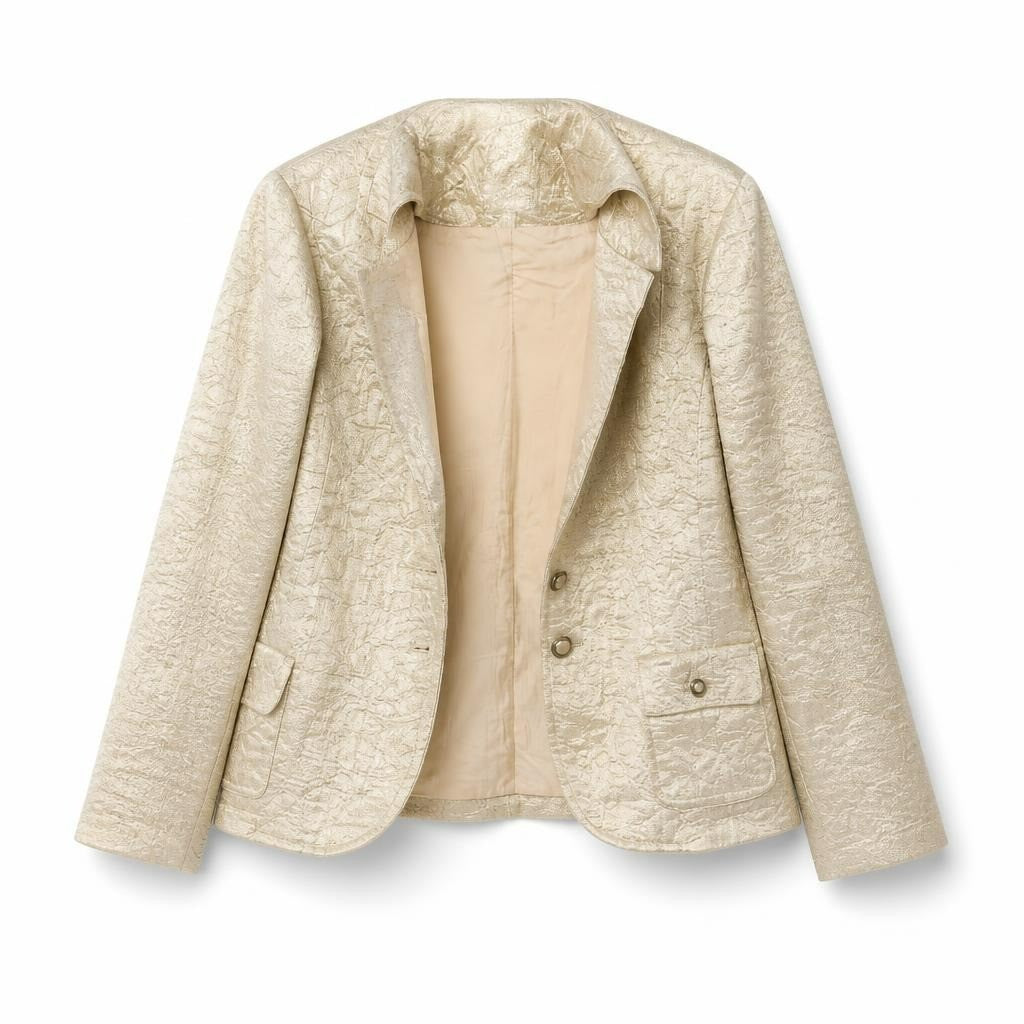 Cream Brocade Blazer Textured Fabric - pre-loved at Why Go Less, Lebanon