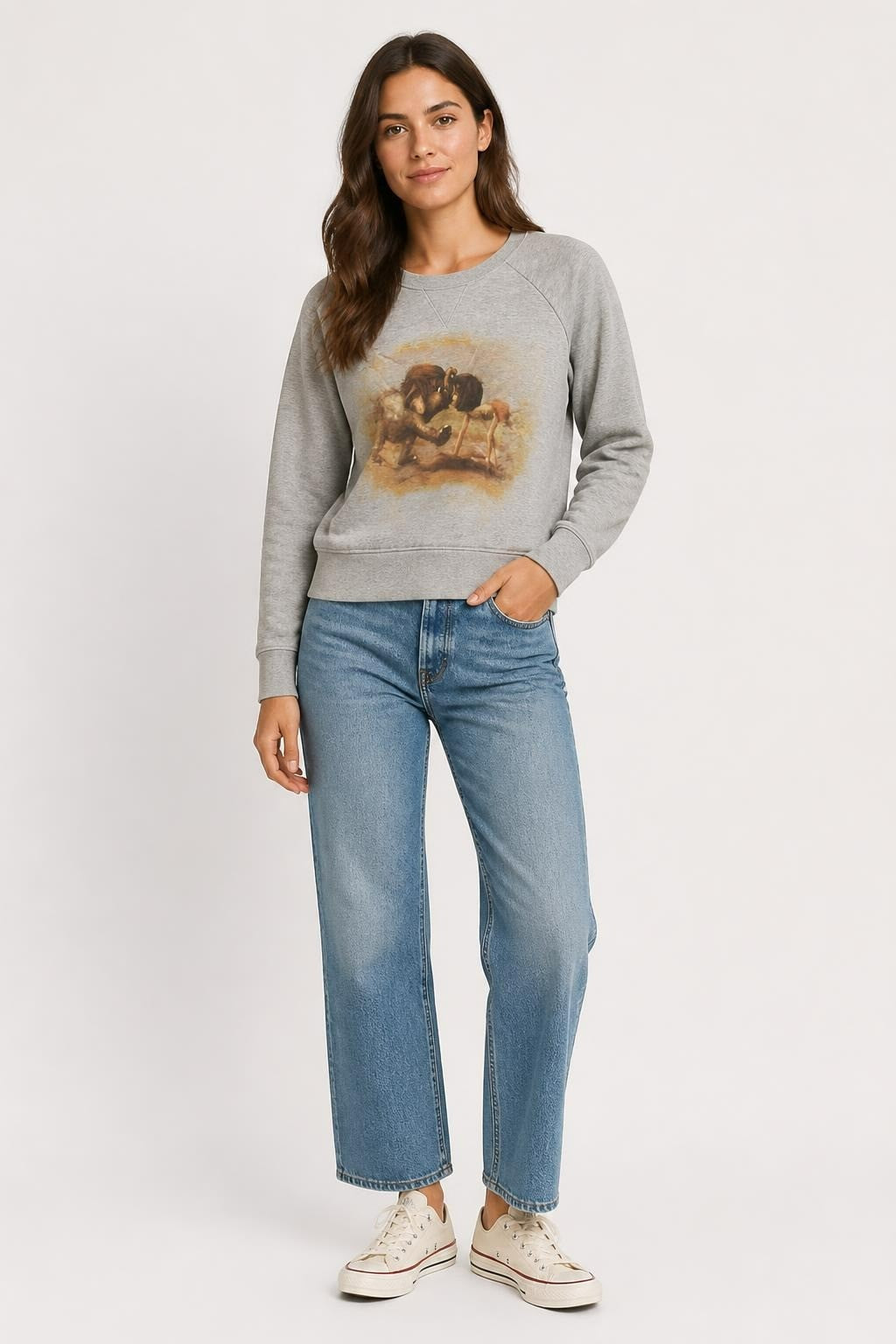 Grey Graphic Sweatshirt with Art Print - pre-loved at Why Go Less, Lebanon
