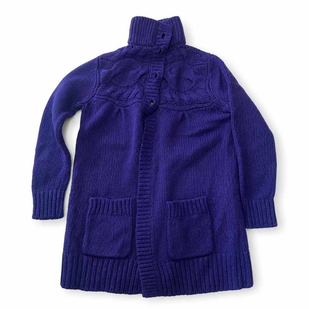 Purple Chunky Knit Long Cardigan with Pockets - pre-loved at Why Go Less, Lebanon