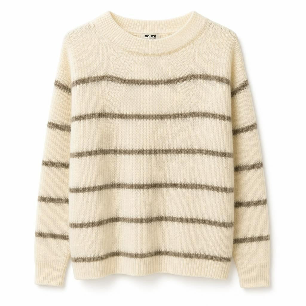 Striped Cream Knit Pullover Sweater - pre-loved at Why Go Less, Lebanon