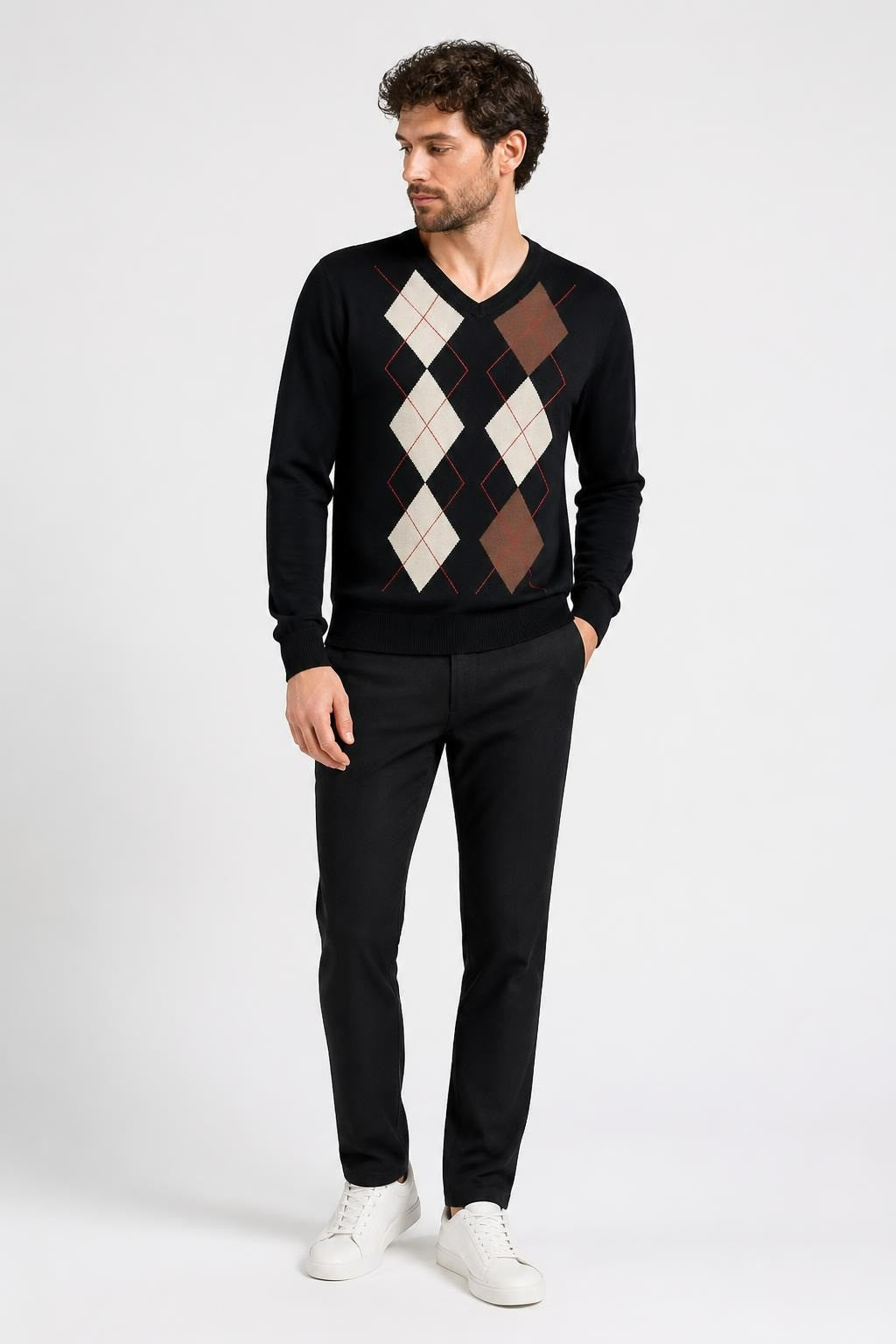 Zara Argyle Navy Knit Sweater - pre-loved at Why Go Less, Lebanon
