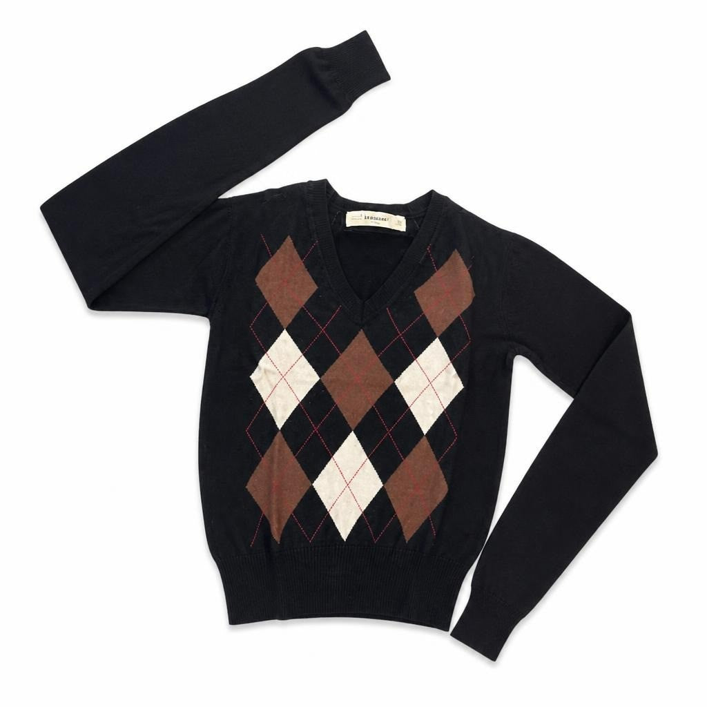 Zara Argyle Navy Knit Sweater - pre-loved at Why Go Less, Lebanon