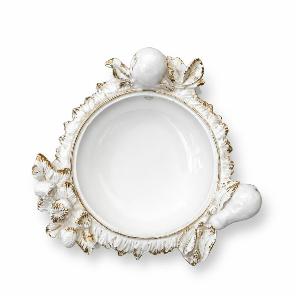 White Gold Floral Porcelain Bowl with Handles - pre-loved at Why Go Less, Lebanon