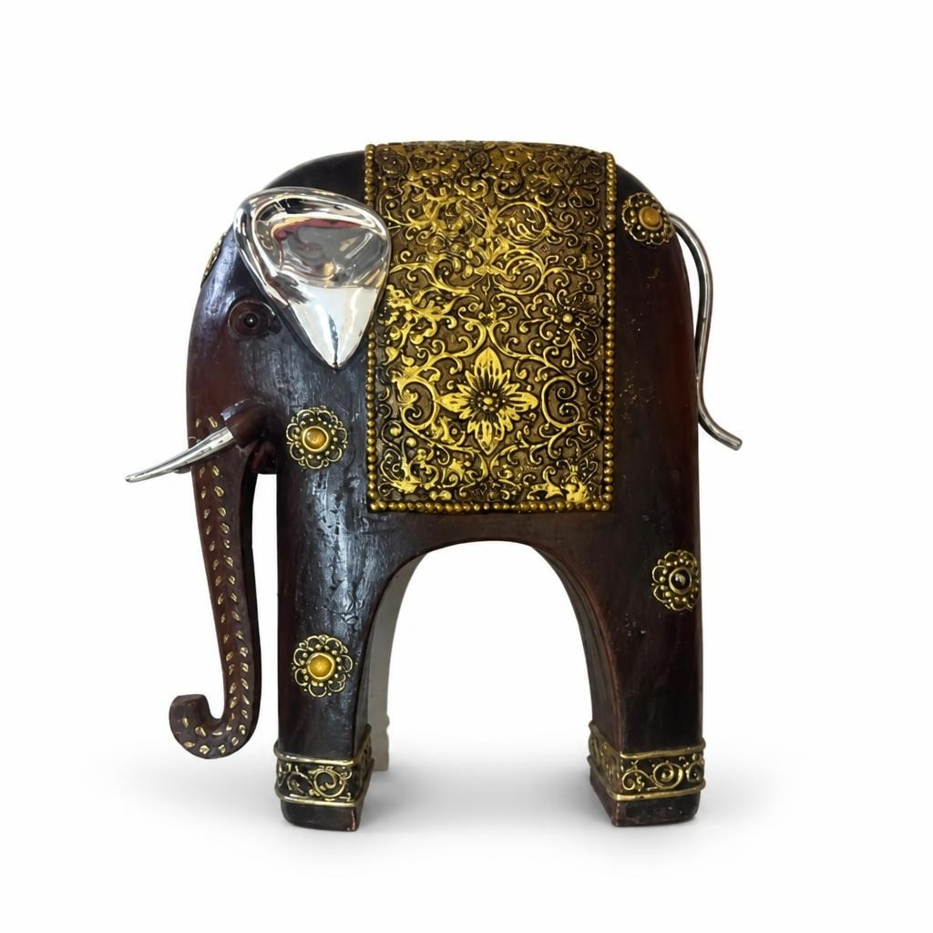Decorative Wood Brass Elephant Figurine - pre-loved at Why Go Less, Lebanon