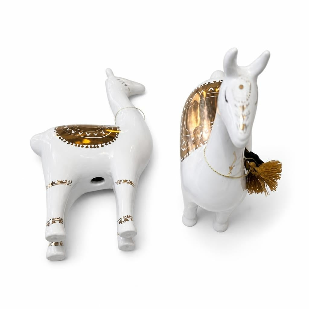 White Gold Ceramic Horse Figurines Set of 2 - pre-loved at Why Go Less, Lebanon