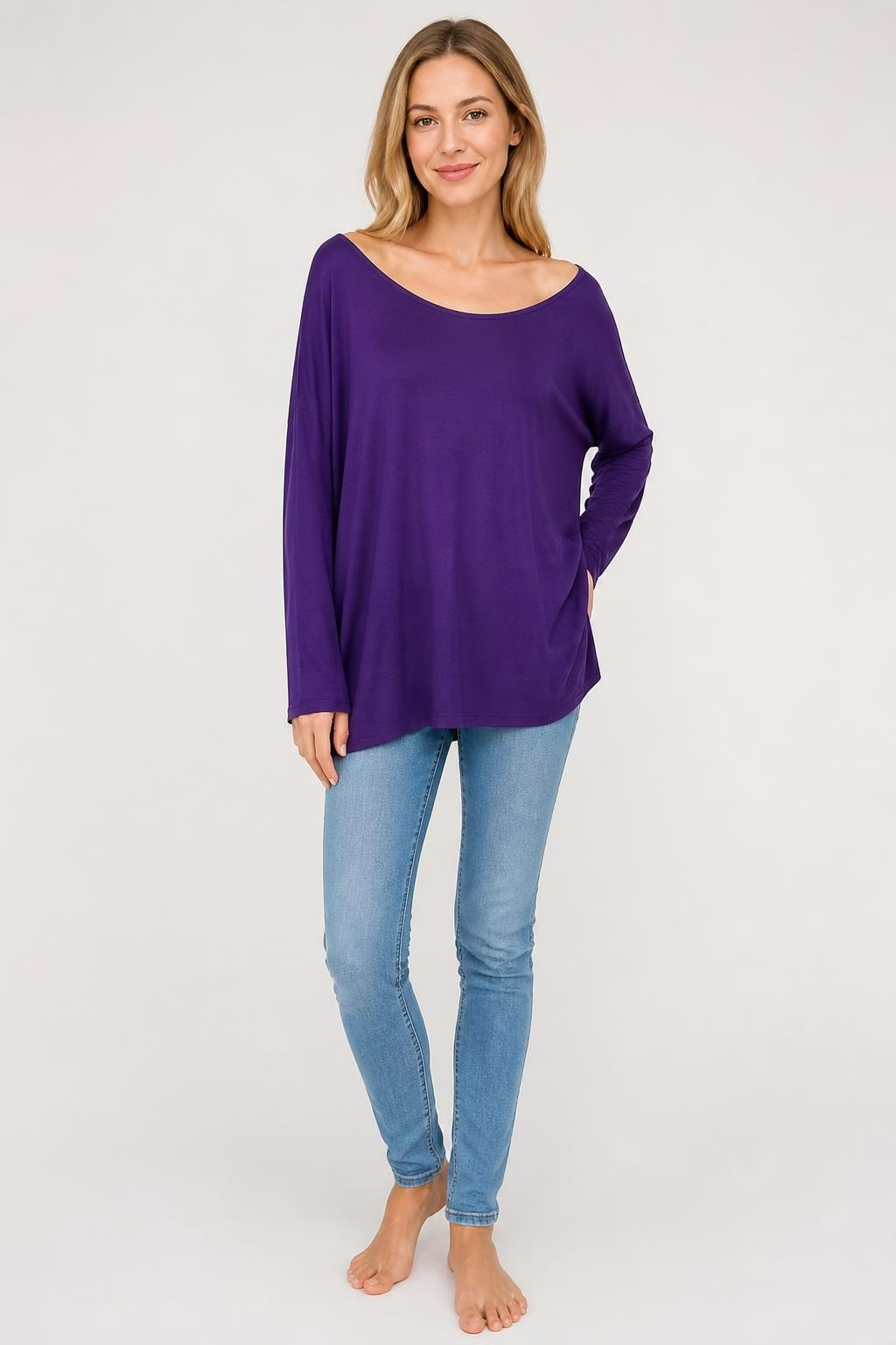 Purple Long-sleeve Wide-neck Top - pre-loved at Why Go Less, Lebanon