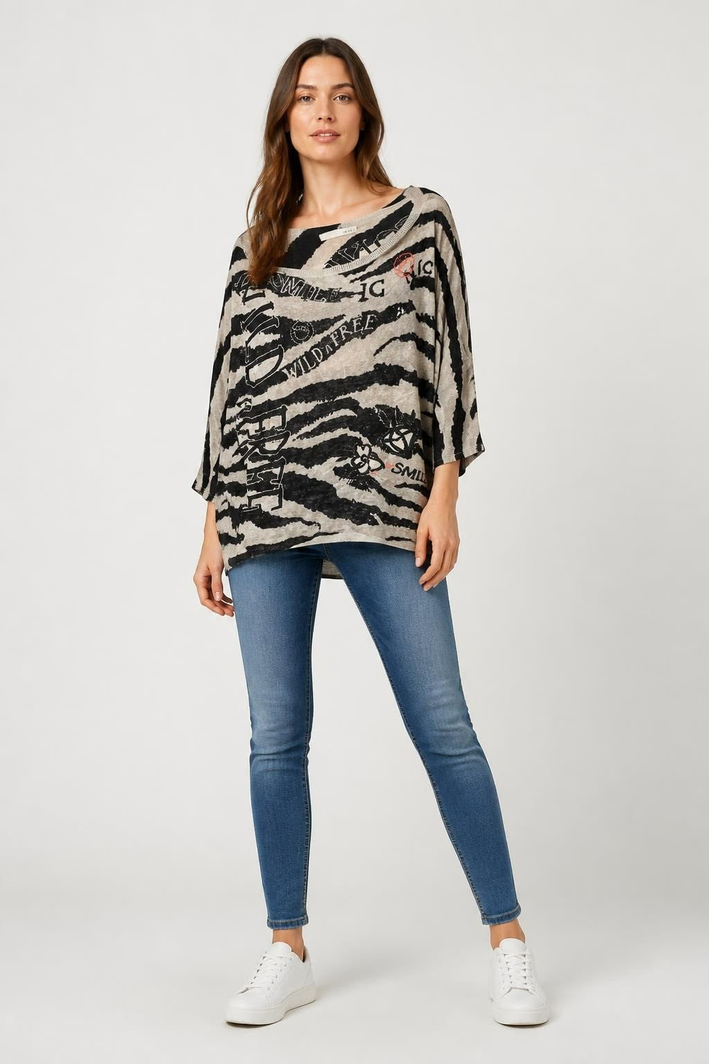 Wild & Free Zebra Print Graphic Tee, Grey - pre-loved at Why Go Less, Lebanon