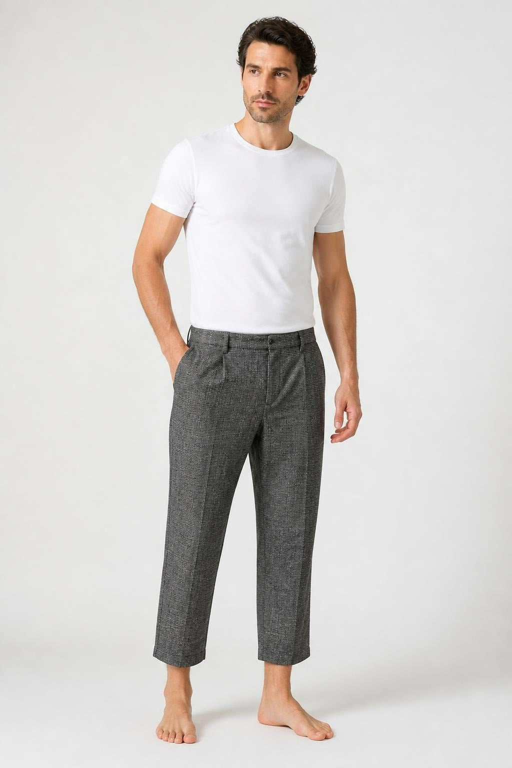 Basler Grey Plaid Slim Trousers - pre-loved at Why Go Less, Lebanon