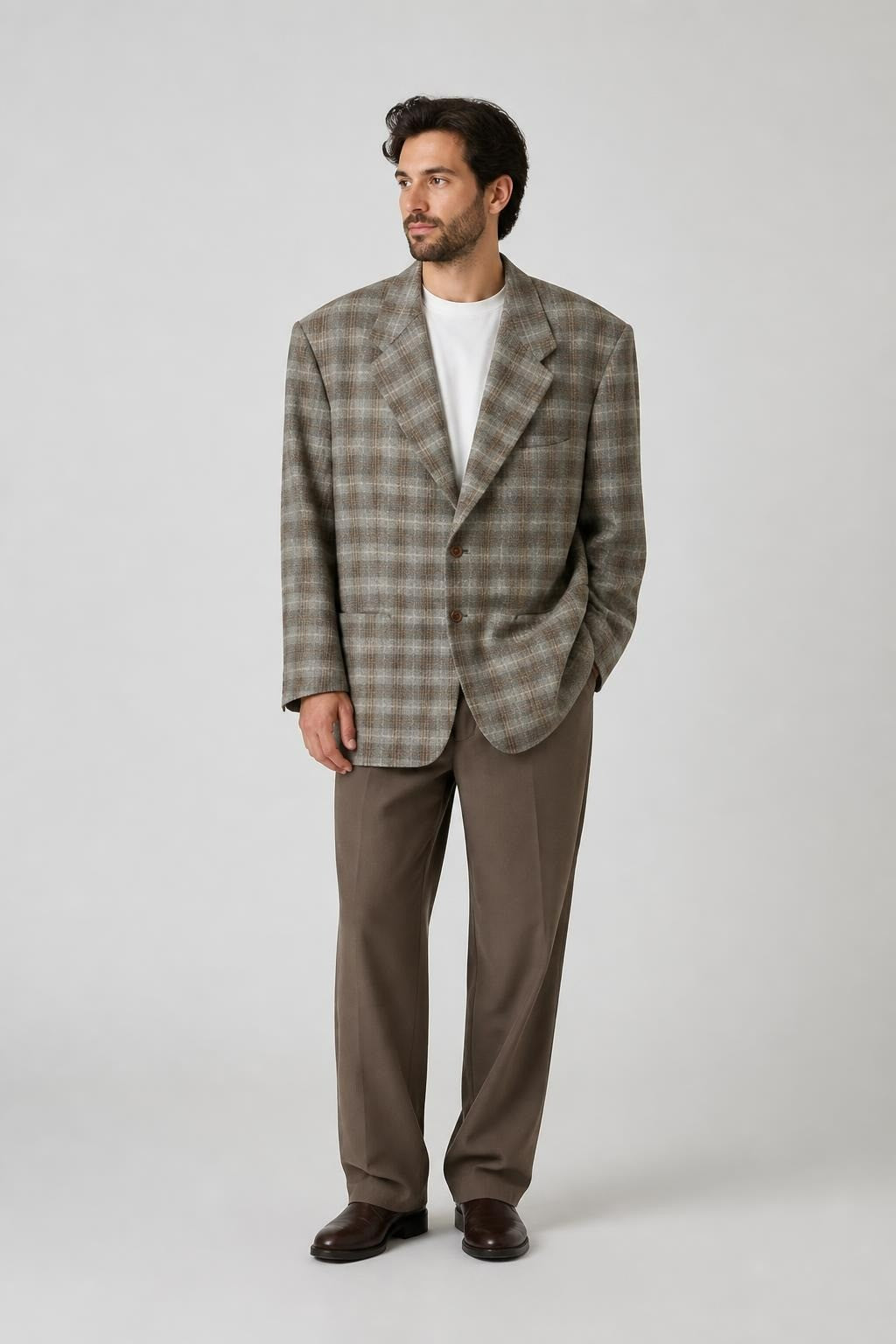 Men's Grey Plaid Sport Coat, Two-button - pre-loved at Why Go Less, Lebanon