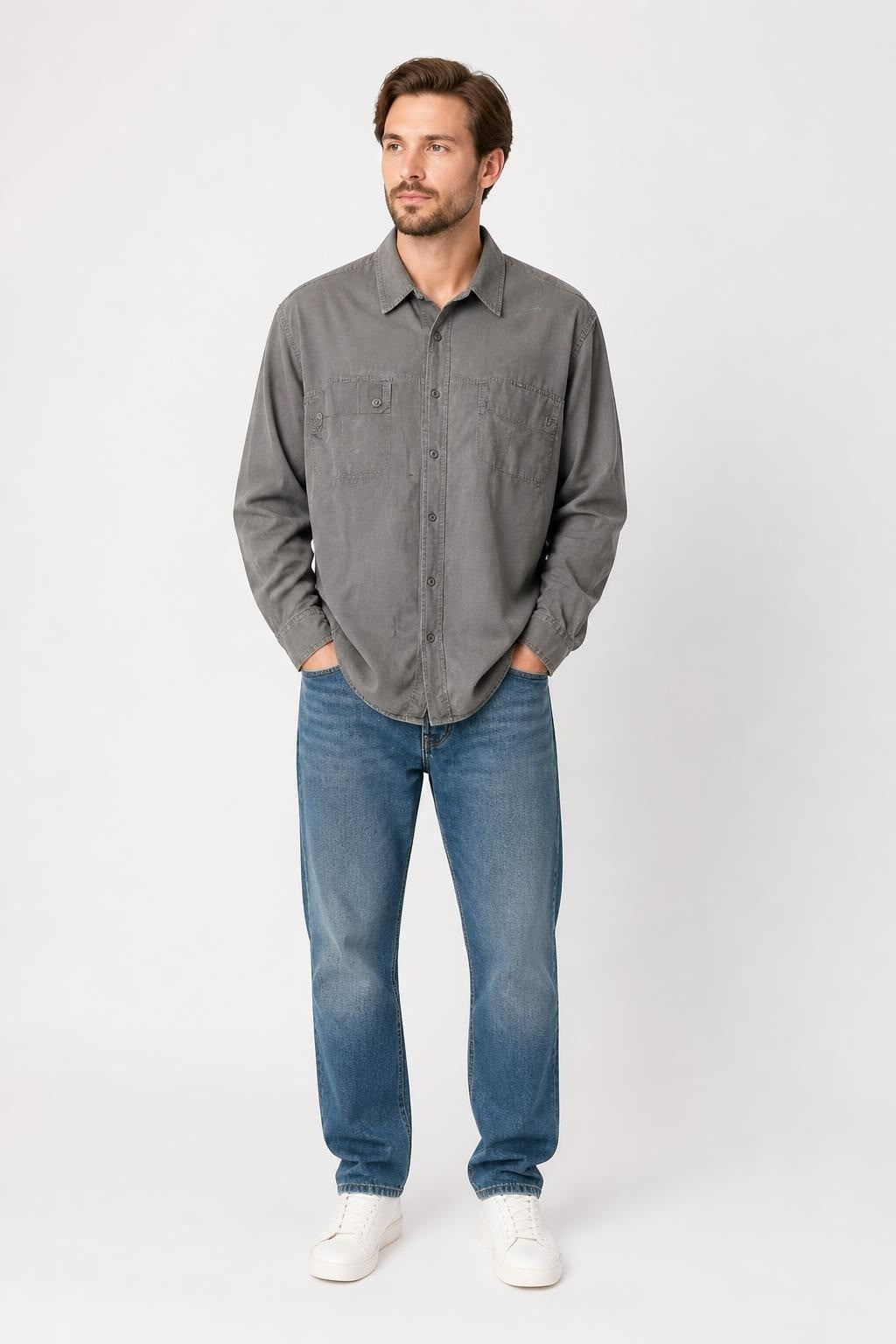 Men's Grey Plaid Sport Coat, Two-button - pre-loved at Why Go Less, Lebanon