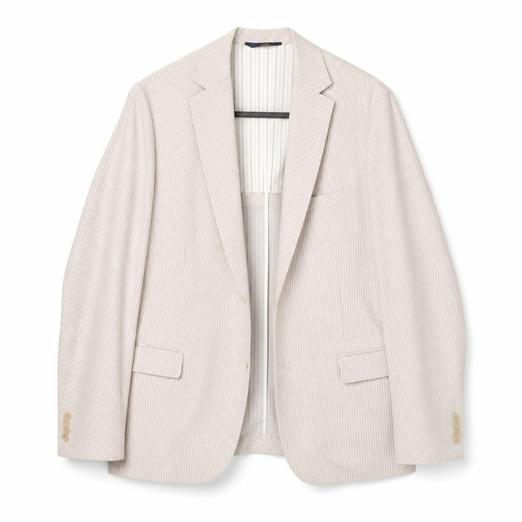 Striped White Beige Men's Blazer Seersucker - pre-loved at Why Go Less, Lebanon
