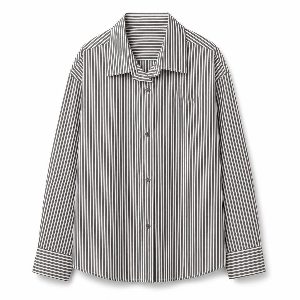 Striped Button-up Shirt, Brown/white, Unisex - pre-loved at Why Go Less, Lebanon