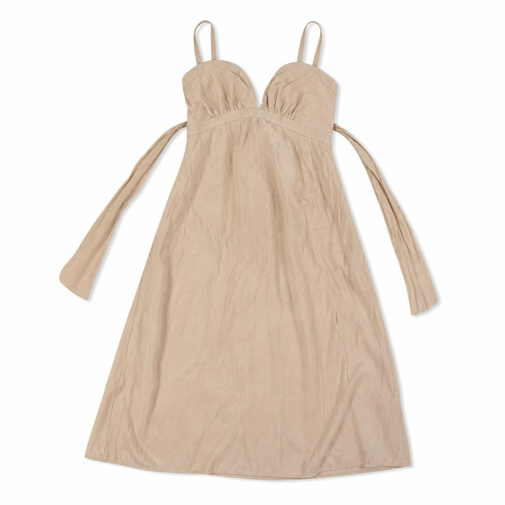 Beige Flowy Spaghetti Strap Midi Dress - pre-loved at Why Go Less, Lebanon