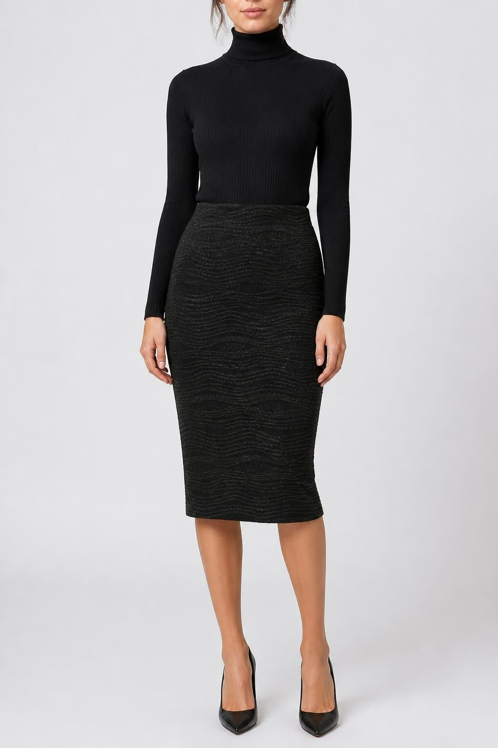 Black Glitter Wave Pencil Skirt - pre-loved at Why Go Less, Lebanon