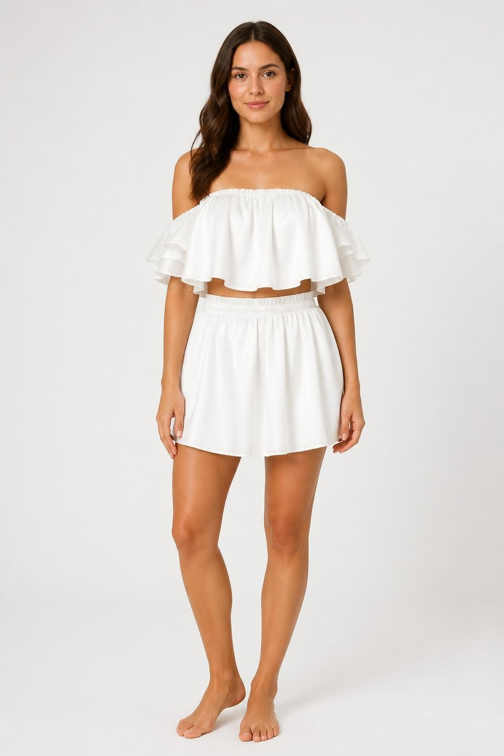 White Off-shoulder Ruffle Mini Dress - pre-loved at Why Go Less, Lebanon