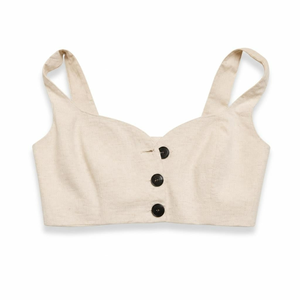 Beige Linen Crop Top with Buttons - pre-loved at Why Go Less, Lebanon