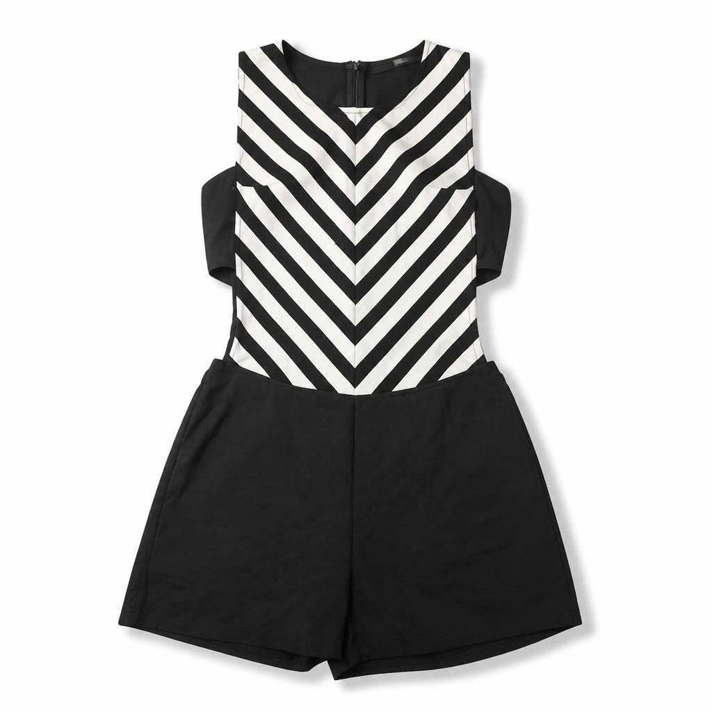 B&W Chevron Stripe Sleeveless Romper - pre-loved at Why Go Less, Lebanon