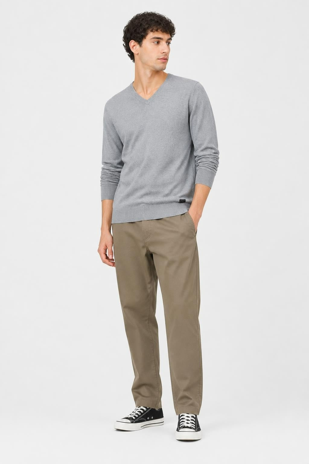 Light Grey Marl Long-sleeve Knit Top - pre-loved at Why Go Less, Lebanon