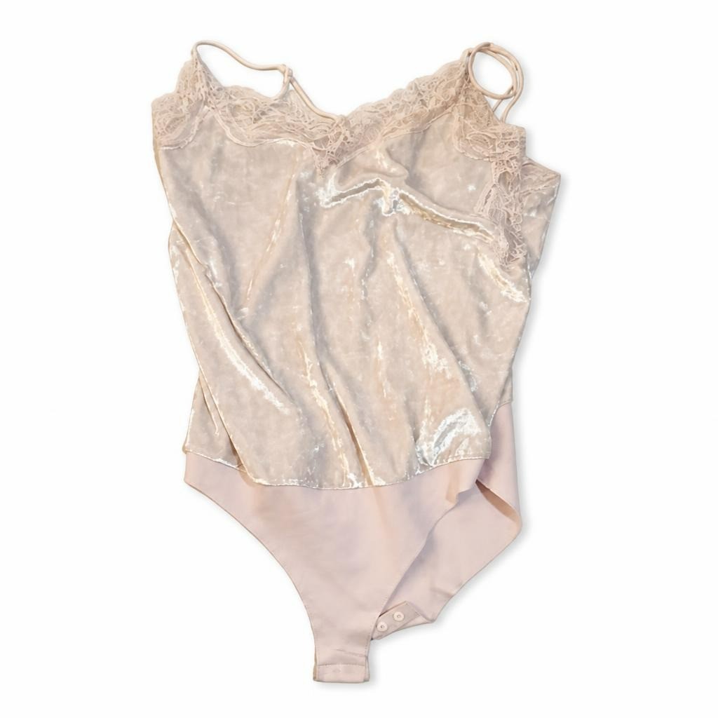 Blush Velvet Lace Camisole Leotard Bodysuit - pre-loved at Why Go Less, Lebanon