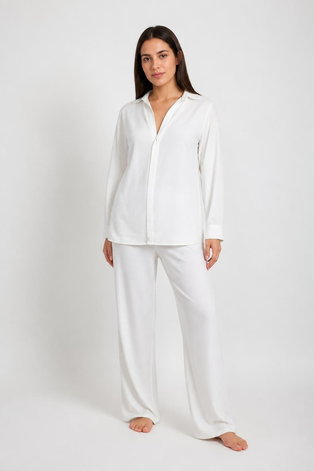 White Long Sleeve V-neck Blouse - pre-loved at Why Go Less, Lebanon