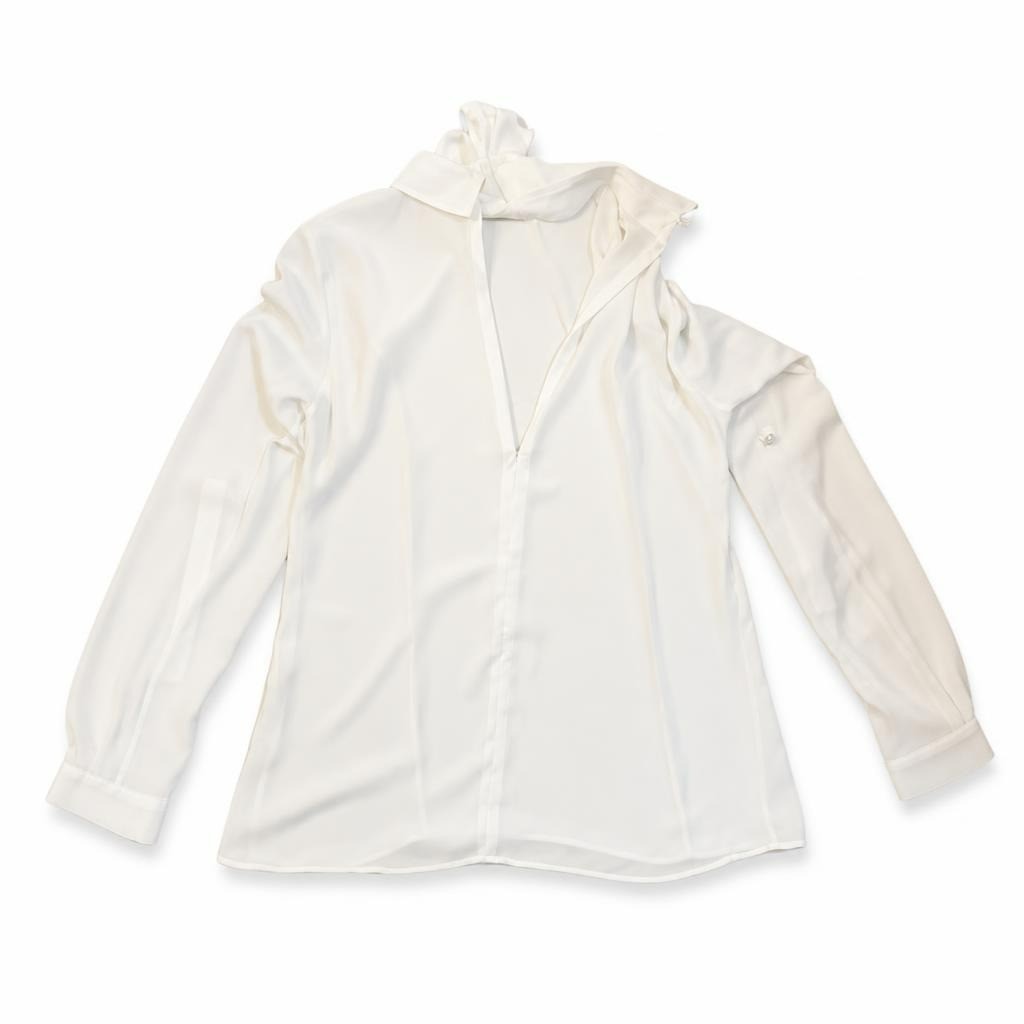 White Long Sleeve V-neck Blouse - pre-loved at Why Go Less, Lebanon