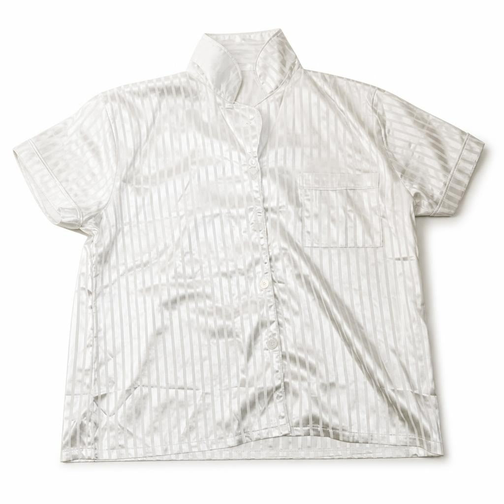 White Satin Striped Short Sleeve Shirt - pre-loved at Why Go Less, Lebanon