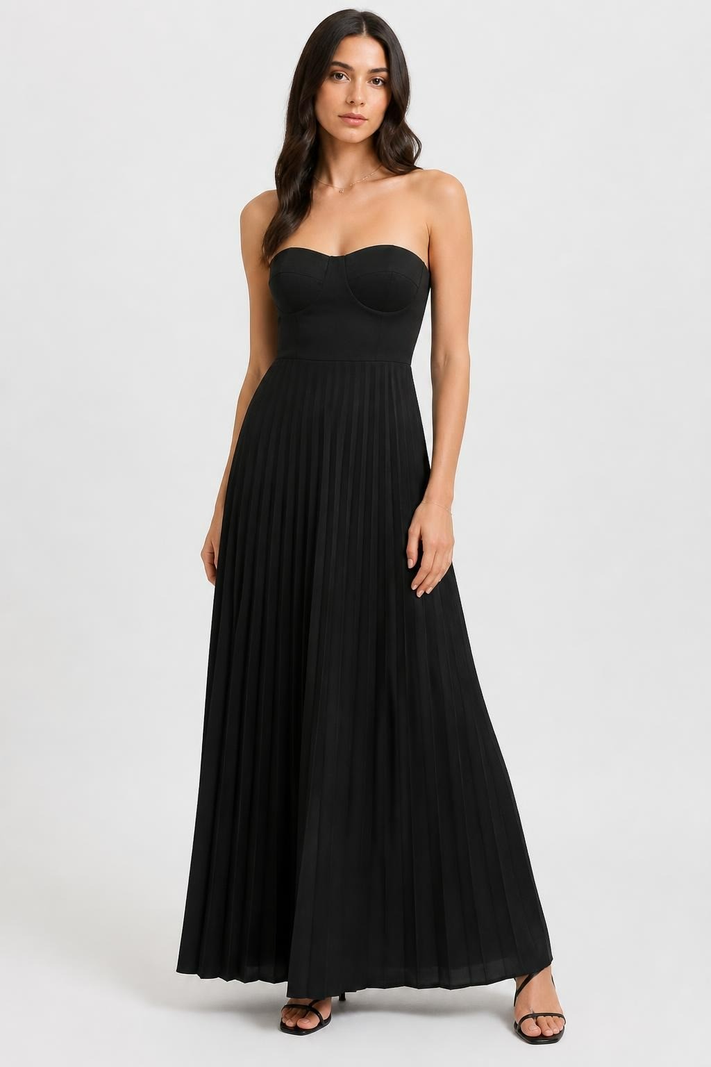 Black Pleated Strapless Maxi Dress - pre-loved at Why Go Less, Lebanon