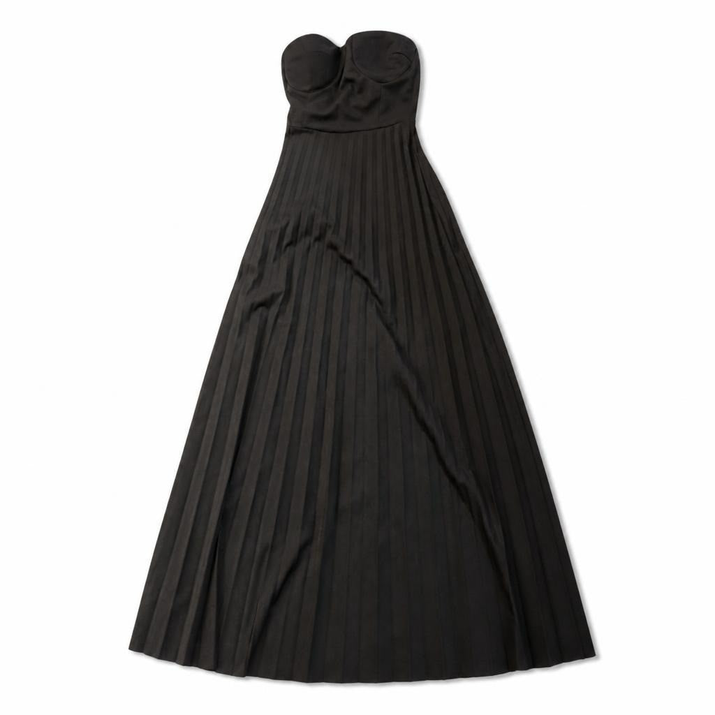 Black Pleated Strapless Maxi Dress - pre-loved at Why Go Less, Lebanon