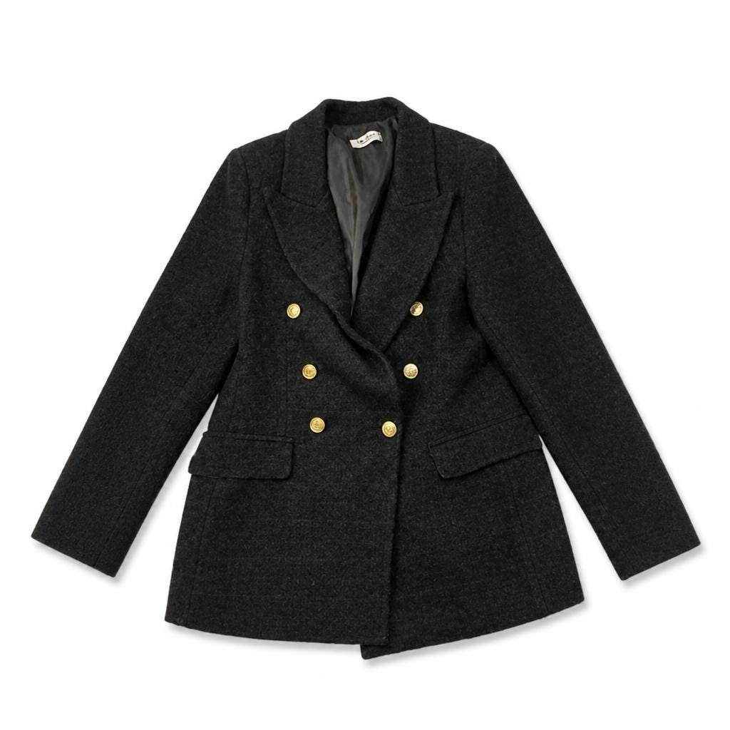 Dark Grey Double-breasted Blazer Gold Buttons - pre-loved at Why Go Less, Lebanon