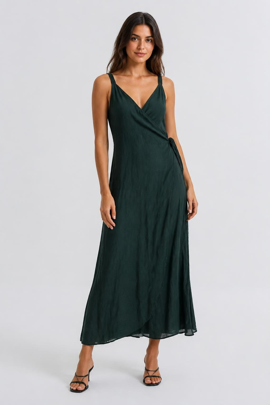 Dark Green Satin Spaghetti Strap Maxi Dress - pre-loved at Why Go Less, Lebanon