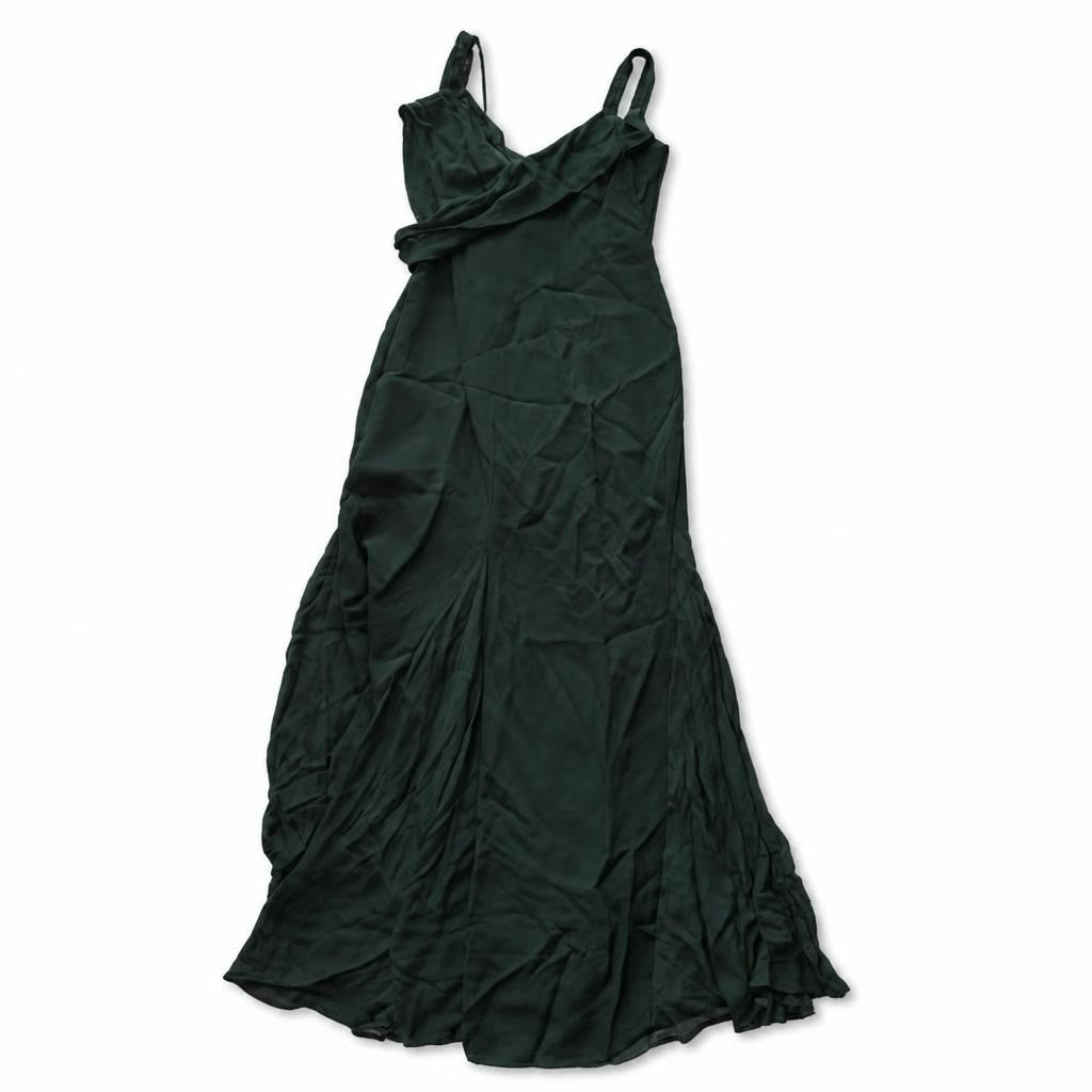 Dark Green Satin Spaghetti Strap Maxi Dress - pre-loved at Why Go Less, Lebanon