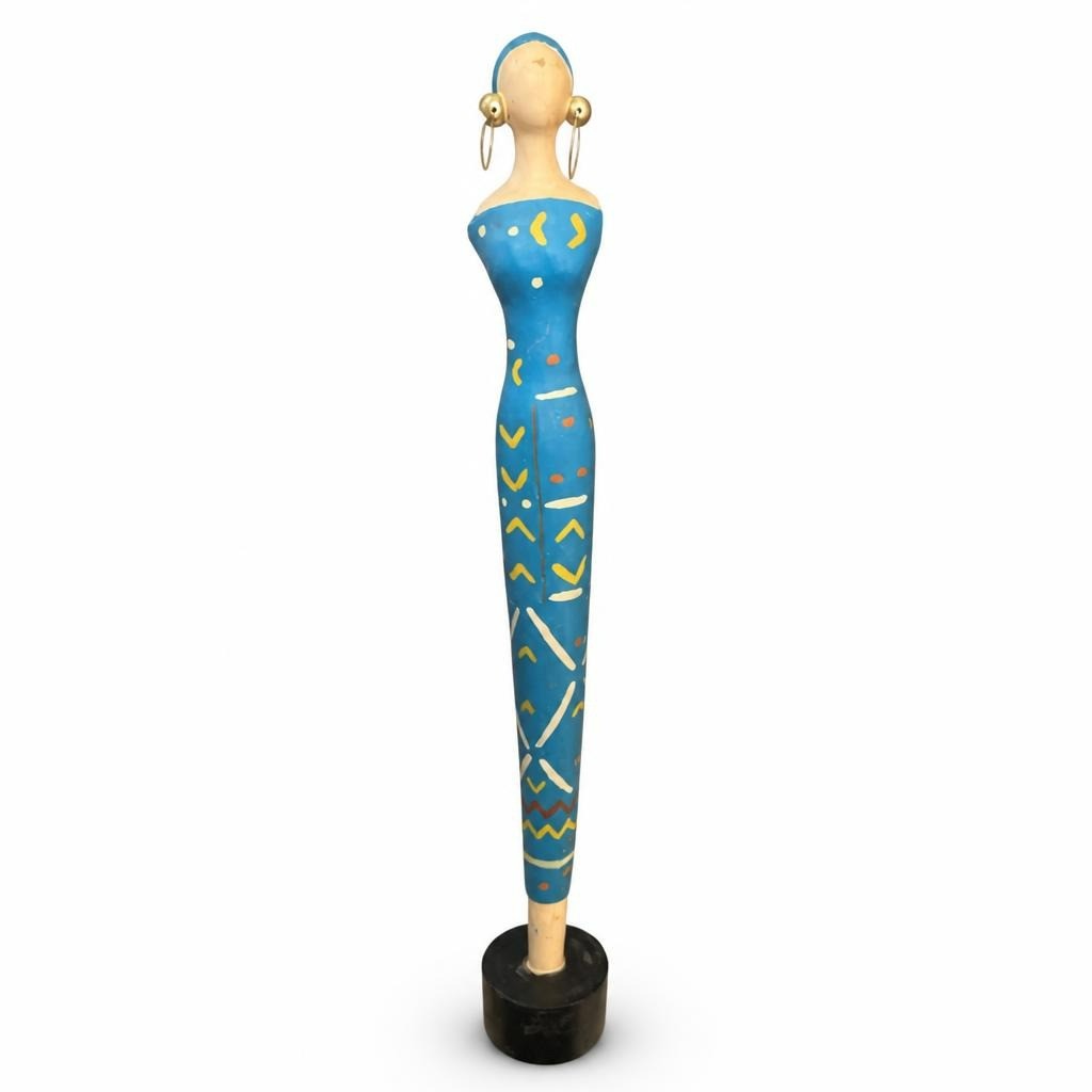 Hand-painted Blue Wooden Female Figurine Statue - pre-loved at Why Go Less, Lebanon