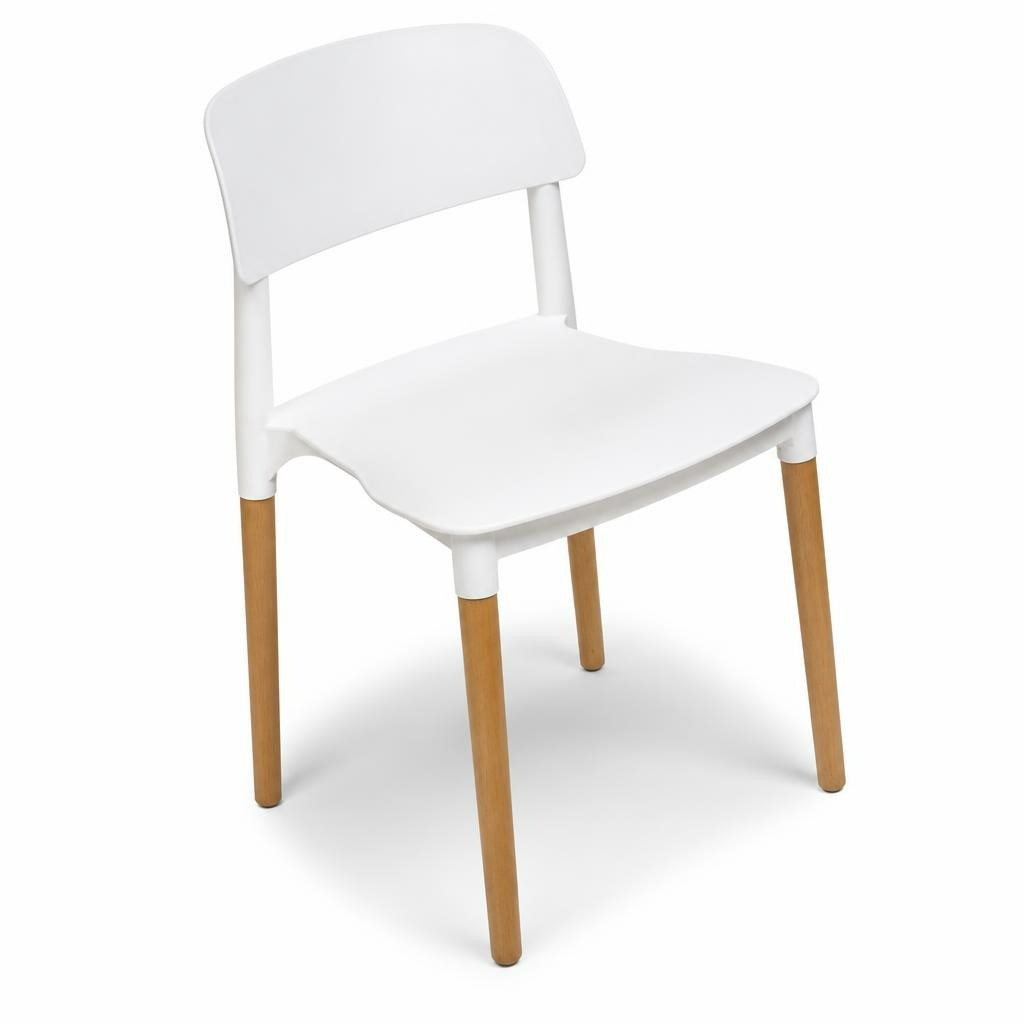 2 White Modern Chairs with Wood Legs, Set of 2 - pre-loved at Why Go Less, Lebanon
