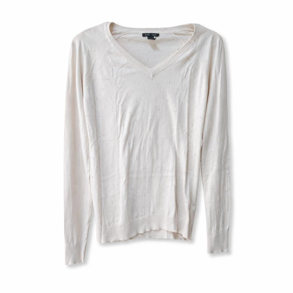 Cream V-neck Embellished Knit Sweater - pre-loved at Why Go Less, Lebanon