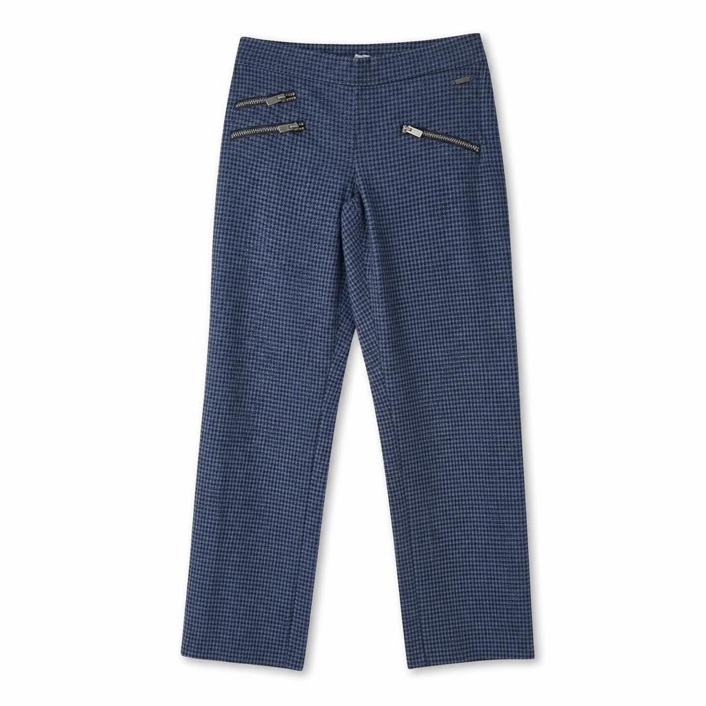 Blue Houndstooth Trousers with Zip Pockets - pre-loved at Why Go Less, Lebanon