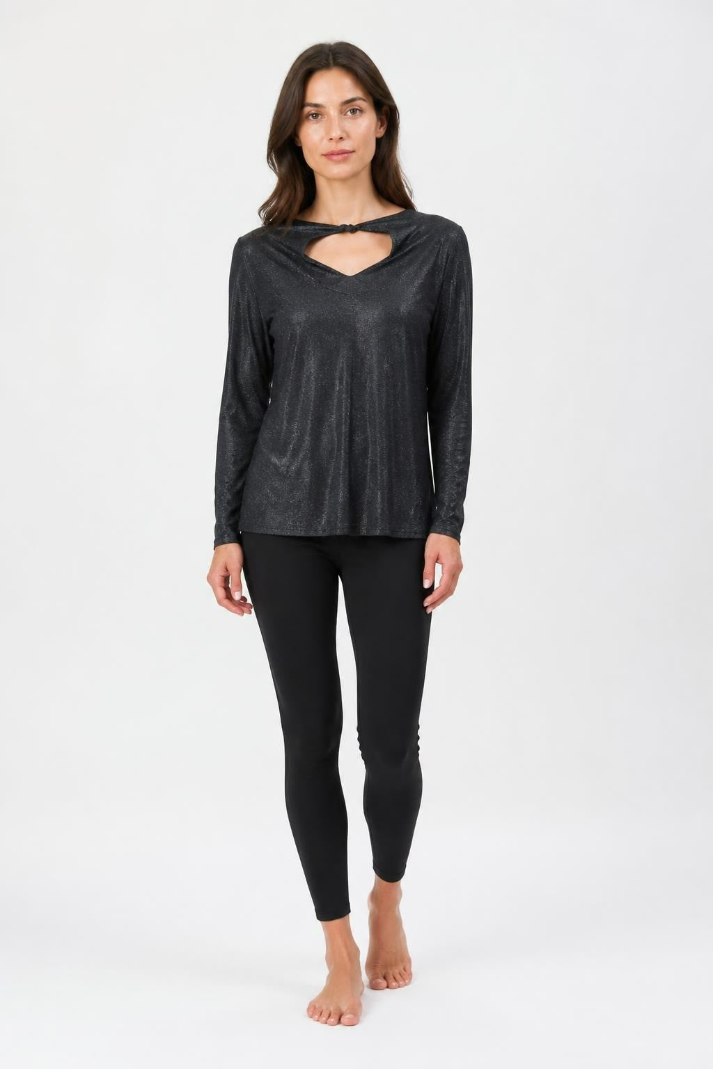 Black Sheer Glitter Long Sleeve Top - pre-loved at Why Go Less, Lebanon