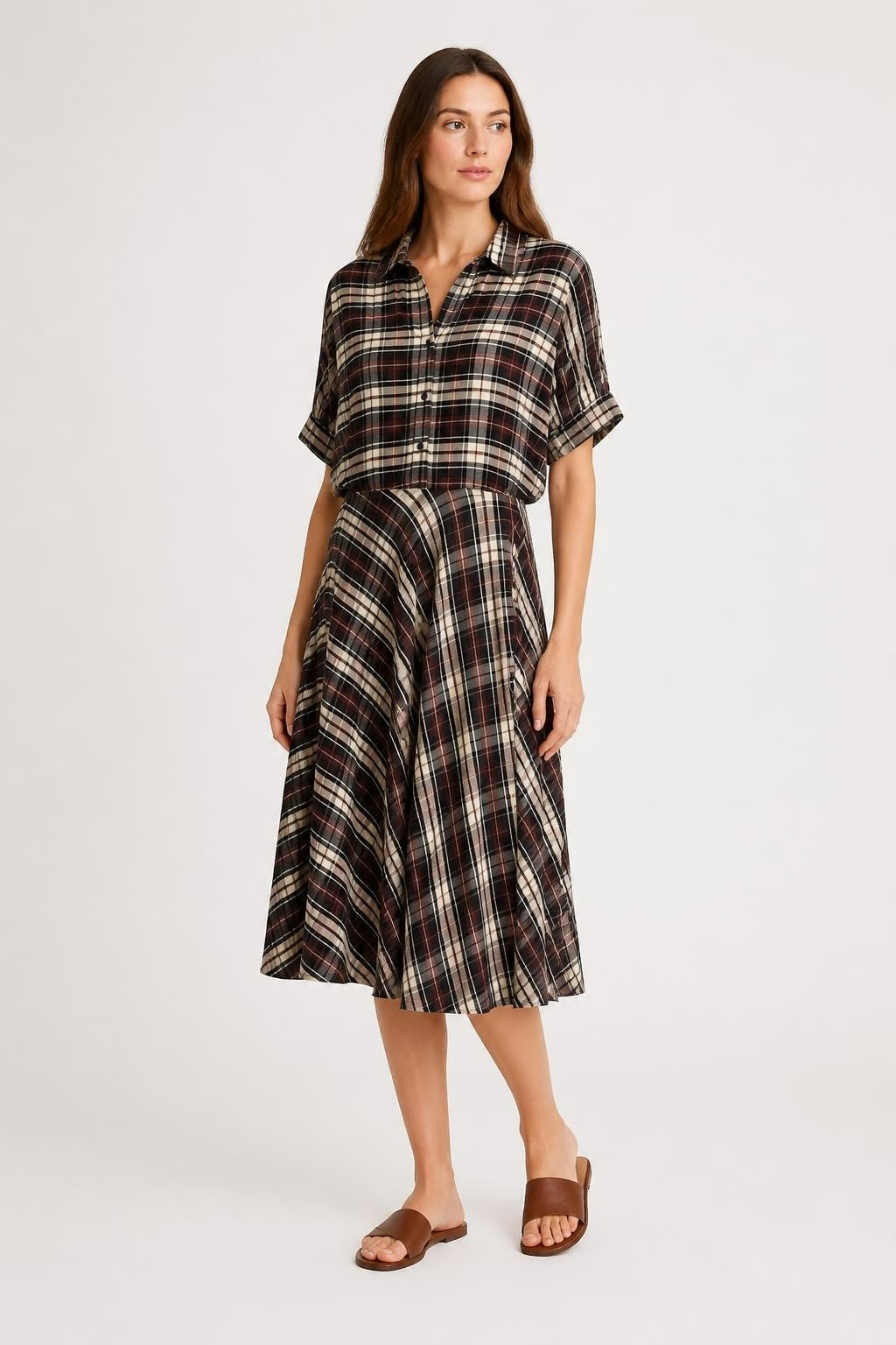 Black White Plaid Button-down Midi Dress - pre-loved at Why Go Less, Lebanon