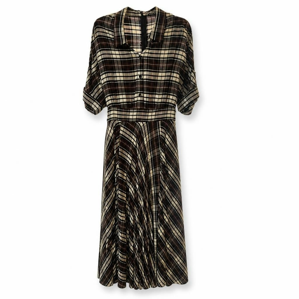 Black White Plaid Button-down Midi Dress - pre-loved at Why Go Less, Lebanon