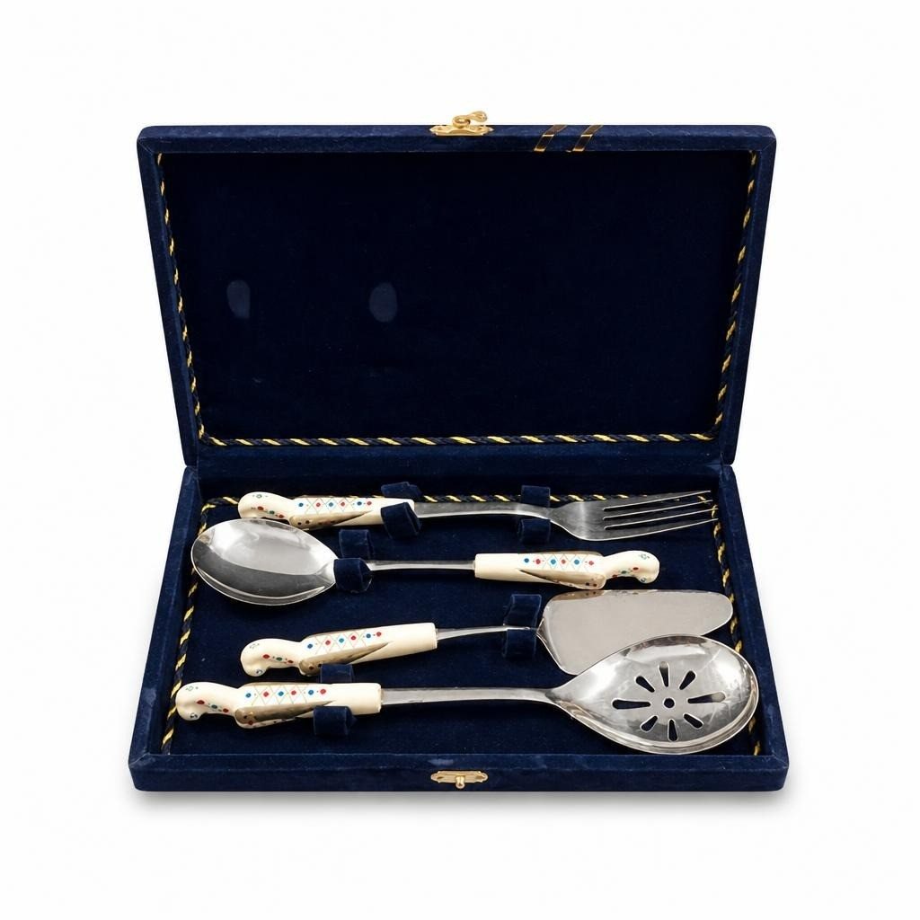 Silver Serving Cutlery Set 4pc in Blue Velvet Box - pre-loved at Why Go Less, Lebanon